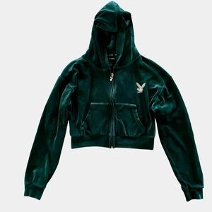 Playboy Hoodie Cropped Y2K Velour Rhinestones Small